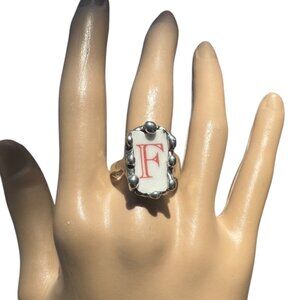 Peter Rabbit Alphabet Broken China Ring & 1847 Rogers Bro 3X SP Spoon Handle SZ7